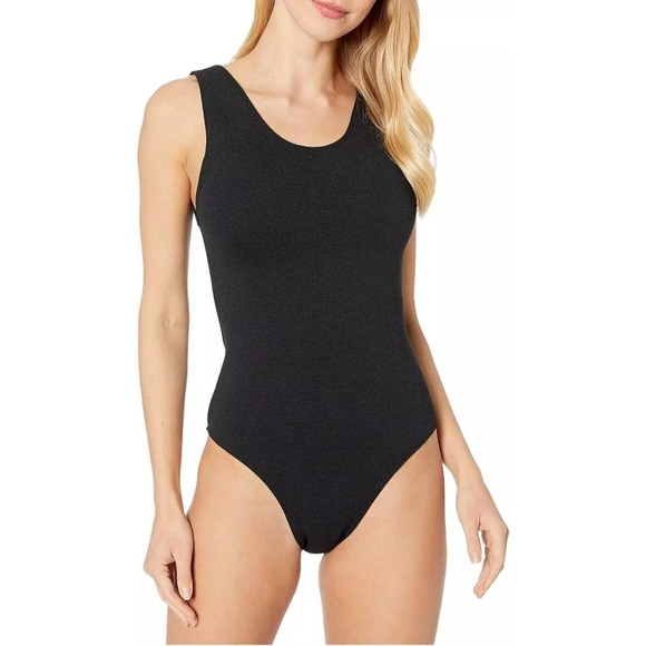 Mikoh Women Napuka Scoop Back One Piece Texture Ribbed Swimsuit Black Small $234 - Picture 1 of 7